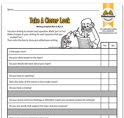 Writing Checklist - Writing Worksheet for Grades 2-3
