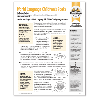 World Language Children's Books - Writing Worksheet for Grades K-12