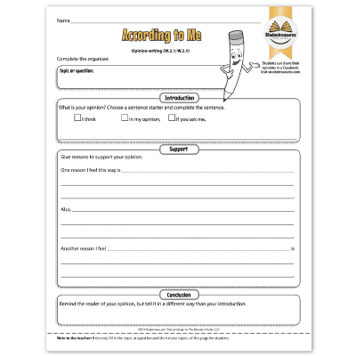 Opinion Writing - Writing Worksheet for Grades 2-3