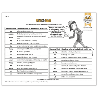 Overused Word List - Writing Worksheet for Grades 4-5