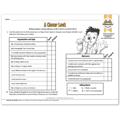 Writing a Checklist - Writing Worksheet for Grades 4-5