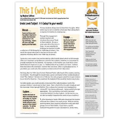 This I (We) Believe - Writing Worksheet for Grades K-5