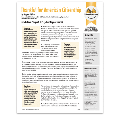 American Citizenship - Writing Worksheet for Grades K-5