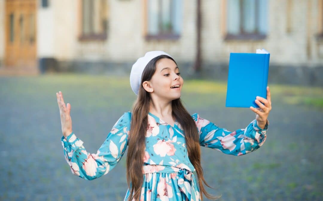 A young girl reciting poetry